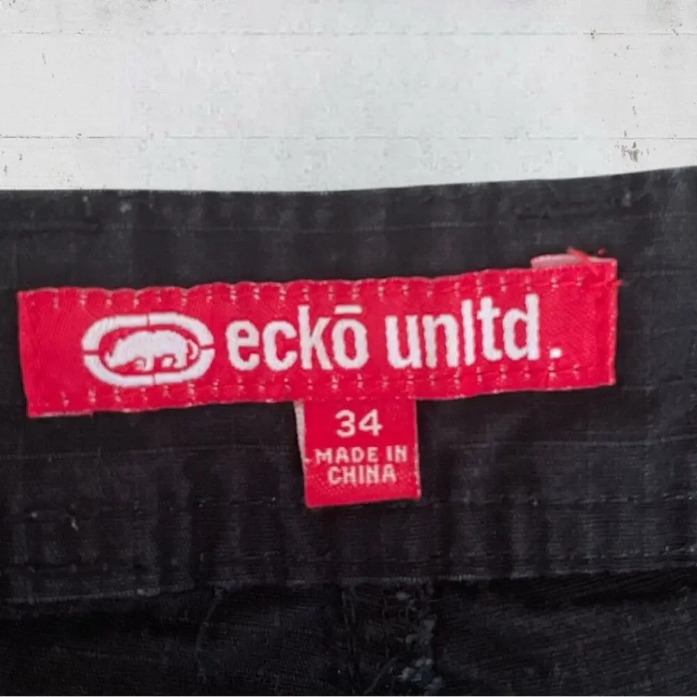 ECKO UNLTD Cargo Shorts Black Men 34 Relaxed Baggy Fit Ripstop Skater Hip Hop